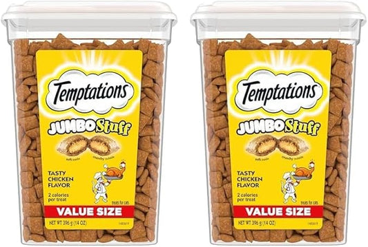 Temptations Jumbo Stuff Crunchy and Soft Cat Treats, Tasty Chicken Flavor, 14 oz. Tub, (Pack of 2)