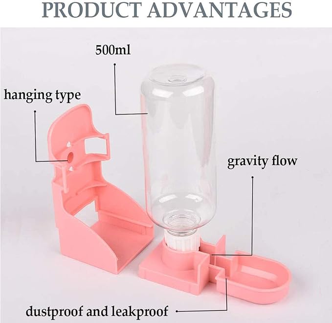 kathson Rabbit Water Bottle, 17oz Hanging Water Fountain Automatic Dispenser No Leak WaterFeeder for Bunny Chinchilla Guinea Pig Hedgehog Ferret