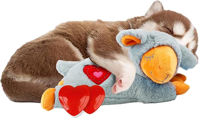 ALL FOR PAWS Dog Stuffed Animals with Heartbeat,Small Dog Toys for Dog Anxiety Relief,Puppy Behavioral Training Aid Toy Dog Stuff (Grey Sheep(Double Heartbeat))