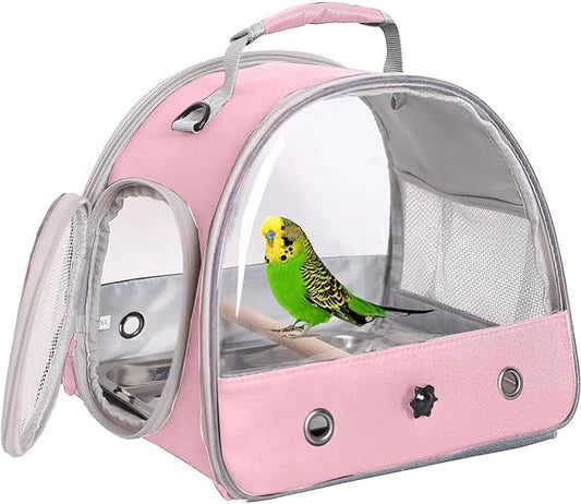 Bird Travel Carrier, Portable Small Bird Parrot Parakeet Carrier with Standing Perch and Stainless Steel Tray, Side Access Window Collapsible