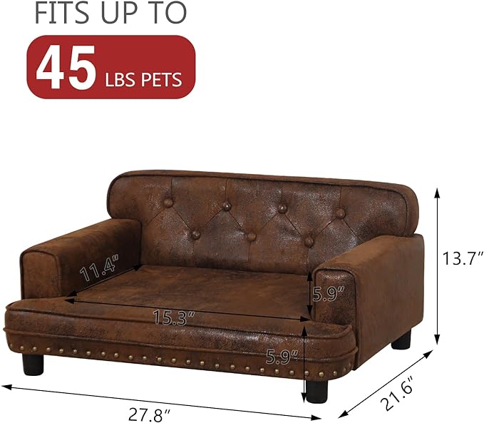 Dog Sofas and Chairs for Small Breeds/Cat Beds with Suede Fabric/Sturdy Wooden Frame Cat Sofa Chair/Dog Sofa Bed for Small Dog Using (coffee)