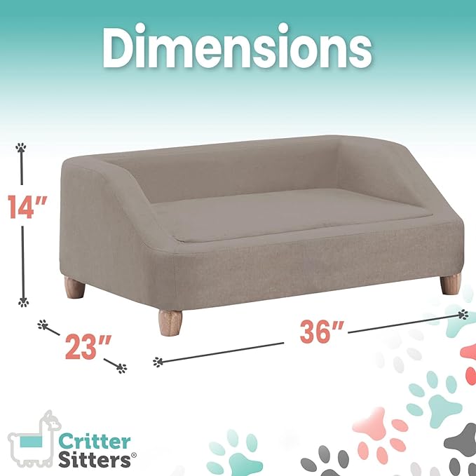 Critter Sitters 36-In. Microfiber Tan Rectangular Dog Sofa for Medium-Sized Dogs, Modern and Stylish Elevated Dog Sofa Bed for Home or Apartment, Comfortable and Easy to Clean Dog Couch