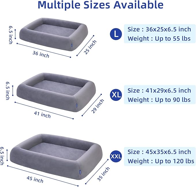 Orthopedic Dog Bed for Large Dogs Waterproof Pet Bed Soft Sofa with Two Fabrics Washable Removable Cover Egg Foam Support Anti-Slip Bottom Extra Head and Neck Support Sleeper,XXL Grey