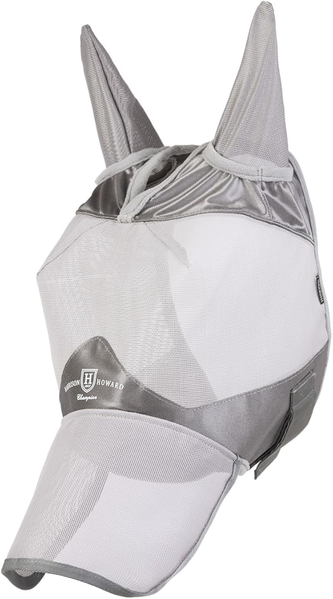 Harrison Howard Full Face Horse Fly Mask UV Protection and Breathable Mask for Equine Use Comfortable Fly Mask for Horses Grey L