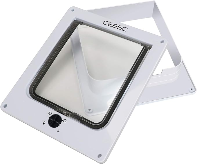 CEESC Large Cat Doors, Magnetic Pet Door with 4 - Way Rotary Lock for Cats, Kitties and Kittens, Upgraded Version (Large, White)