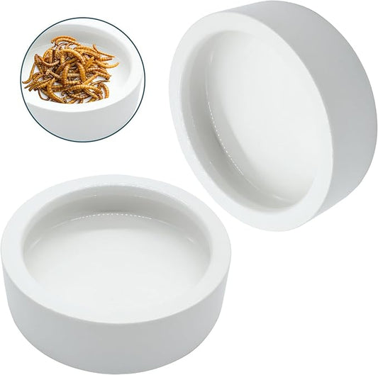 2PCS Reptile Bowl, Ceramic Reptile Food Water Dish, Mini Pet Reptile Feeding Bowl Worm Dish for Lizard Bearded Dragons Gecko