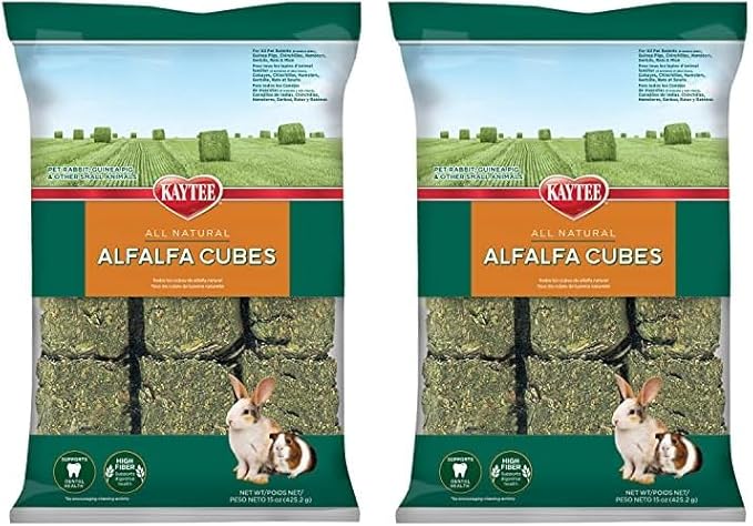 Kaytee Alfalfa Cubes for Rabbits, Guinea Pigs, and Other Small Animals, 15 oz (Pack of 2)