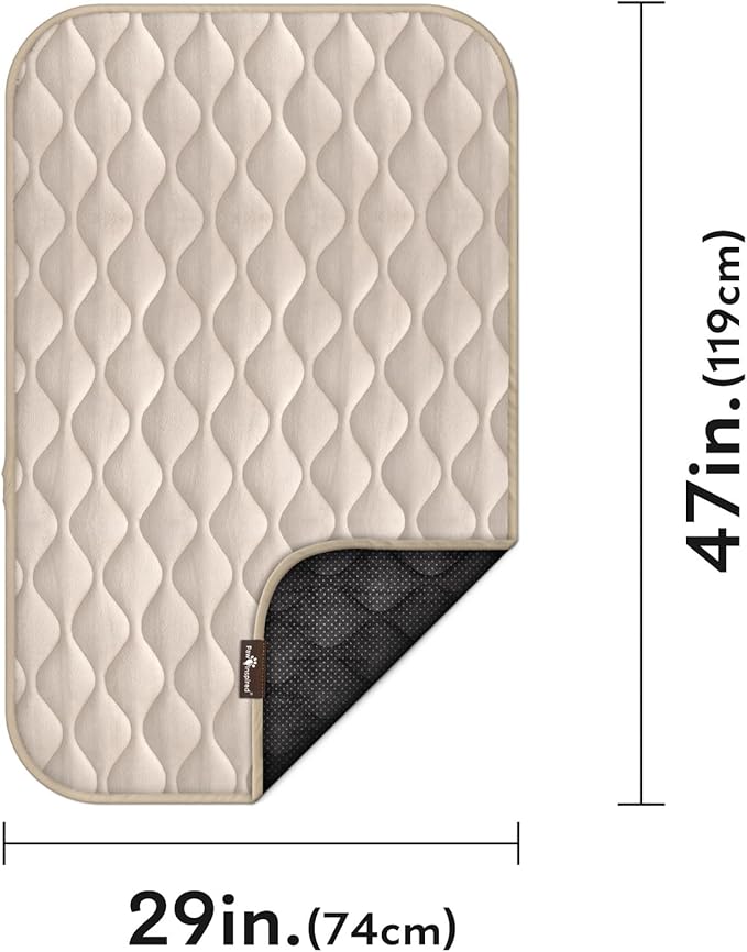 Paw Inspired Washable Padded Crate Mats for Dogs | 47” x 29” Pad, Fits 48-inch Kennels | Leakproof, Waterproof Bottom, Plush Pet Beds (Tan)