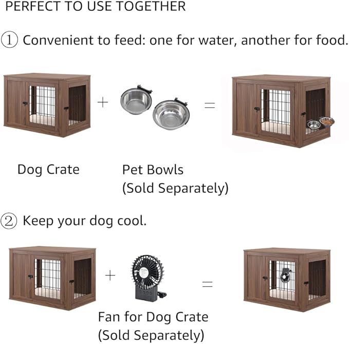 unipaws Furniture Style Dog Crate for Medium Large Dogs, Indoor Aesthetic Dog Stuff Kennel, Modern Decorative Wood Wire Pet House Dog Cage, Pretty Cute End Side Table Nightstand, Walnut