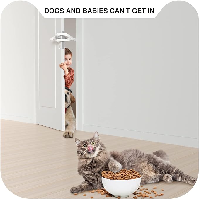 2Pcs Cat Door Holder Latch Larger Cat Door Alternative to Keep Dogs Out of Cat Litter Boxes and Food with 5 Adjustable Sizes Strap 2.5-6" Wide Fast Latch Strap Let's Cats in Easy to Install White