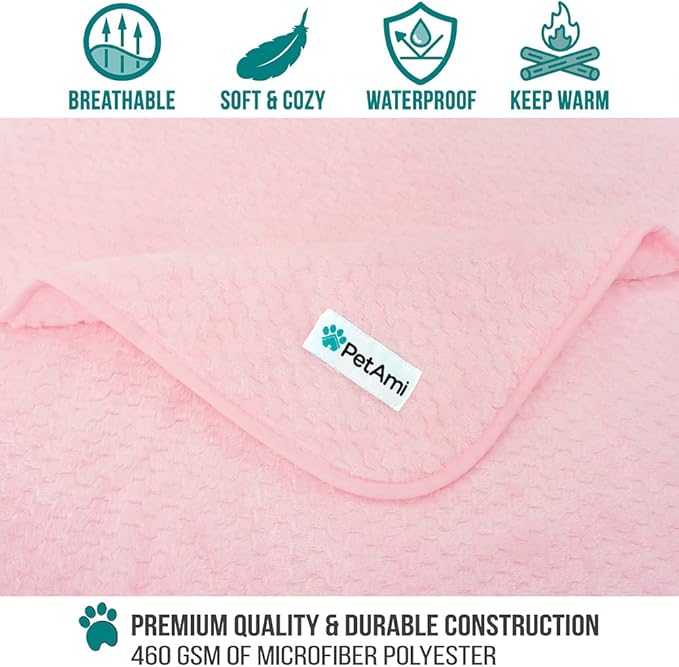 PetAmi Waterproof Dog Blanket, Leakproof XL Pet Blanket for Large Dogs, Furniture Sofa Couch Cover Protector, Fleece Cat Throw for Bed Crate Kennel, Reversible Washable Soft Plush, Twin 60x80 Pink