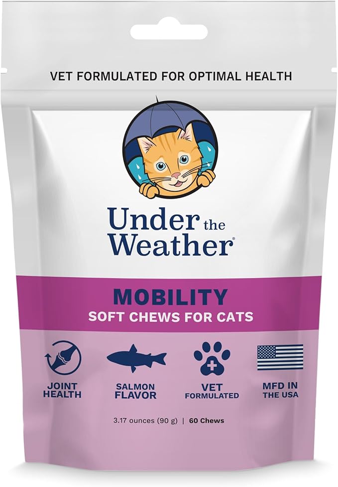 Under The Weather Pet Mobility Chews for Cats | Helps in Preventing Joint Issues | for Aging Cats Becoming Less Active | 60 Star Shaped Soft Chews