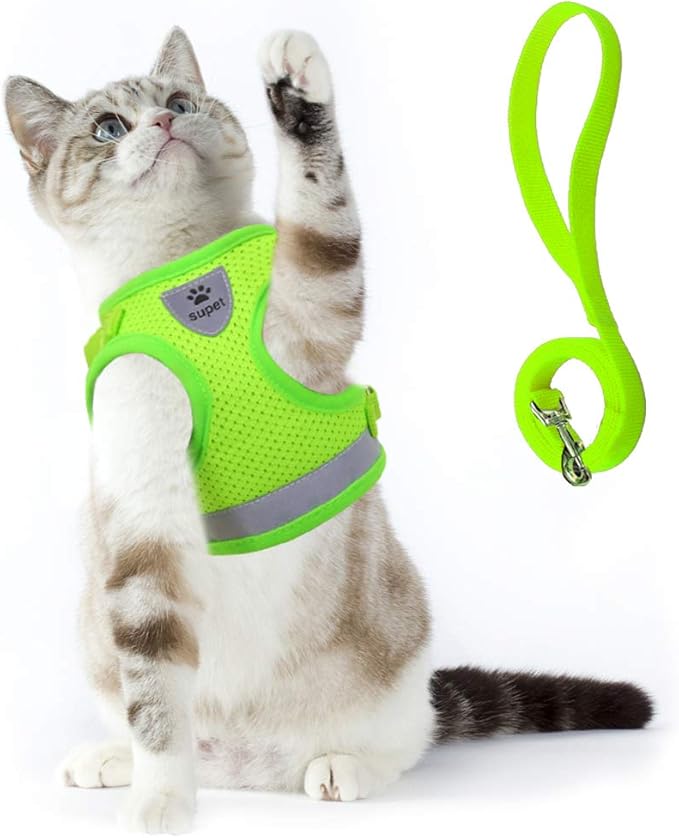 Supet Cat Harness and Leash Set for Walking Cat and Small Dog Harness Soft Mesh Harness Adjustable Cat Vest Harness with Reflective Strap Comfort Fit for Pet Kitten Puppy Rabbit