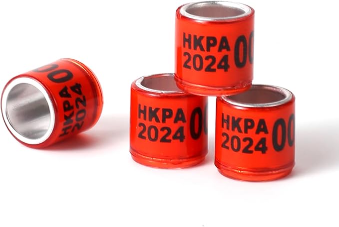 100Pcs Multicolor Aluminium Pigeon Leg Rings Dove Leg Rings Identify Bands Plastic with 2024 HKPA Training Identify Birds Foot Ring (Red)