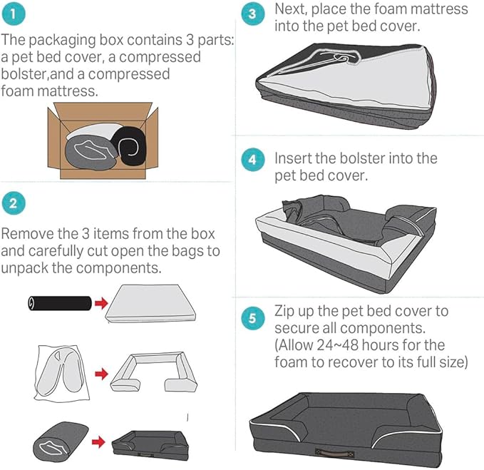 Friends Forever Orthopedic Dog Bed, Bolster Dog Bed with Memory Foam Dog Couch Sofa and Removable Washable Cover, Ally Grey, 35x25x6.5