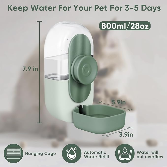 28oz Rabbit Water Bottle,Hanging Automatic Water Dispenser for Cage,Ferret Bunny Guinea Pig Water Bowl,Suitable for small animal(Cage Grid Spacing Over 1.2'')(Green)