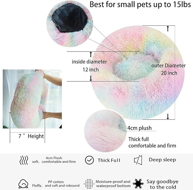Cat Beds for Indoor Cats - Cat Bed Washable 20/24 inches, Dog Beds for Small Medium Dogs, Anti Anxiety Round Fluffy Plush Faux Fur Cat Bed,Thick Bottom Keep Pets Off The Cold Tile