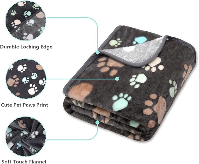 Blankets for Dogs,3 Pack Grey Dog Blankets for Large Dogs Cat,Washable Pet Blankets 41" x 31",Soft Pet Mat Throw Cover for Kennel Crate Bed,Cute Paw Puppy Blankets for Medium,Small Dogs