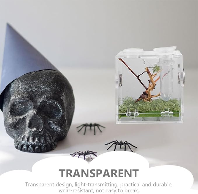 balacoo 4 Sets Jumping Spider Enclosure: Spider Cage Habitat Terrarium Micro Scorpion Droppers Reptile Hide Clear Jumping Enclosure Breeding Box Case with Breeding Tweezers Tank