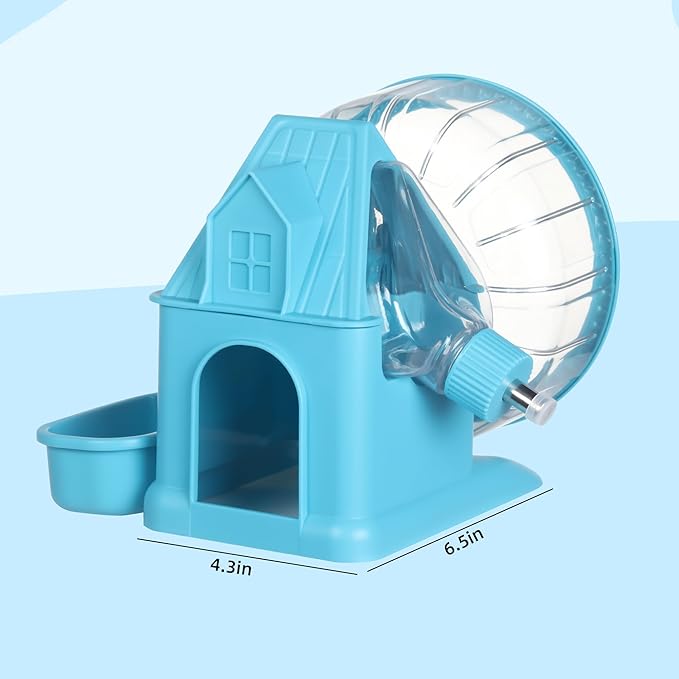 HOMBYS 4-in-1 Hamster Wheel, Hamster House and Hideouts with Food Bowl and Water Bottle, Multifunctional Quite Running Spinner Wheel Accessories