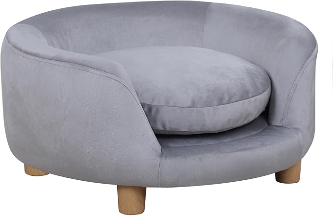 Dog Sofas and Chairs for Small Pet/Dog Sofa Chair with Soft Velvet Fabric / /Wooden Frame Cat Sofa Chair/Dog Sofa Bed with Washable Cushion for Small Dog Rest Using (grey)