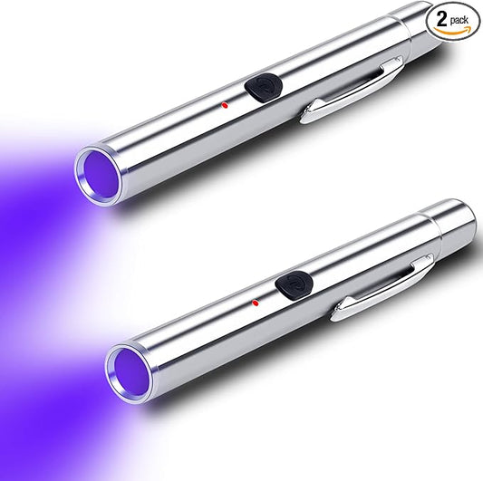 2-Pack Black Light UV Flashlight, USB Rechargeable 365nm Pen Blacklight Flashlight- Portable Ultraviolet Light for Mold, Fungus, Fluorescent and Stain Detection, Pet Urine & More