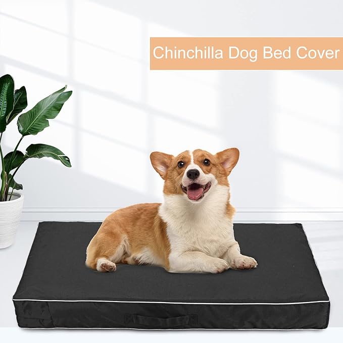 Chinchilla Waterproof Heavy Dog Bed Cover Washable, with Zipper Opening Fillable Universal Dog Bed Replacement Cover.Cover Only (XX-Large, Black)