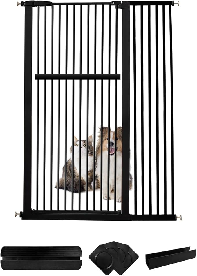 Extra Tall Pet Gate 55.12" High Pressure Mounted 42.52"-46.64" Extra Wide (9 Sizes) 1.37" Gap for Cat Dog Children Stairs Doorway Hallway No Drilling Auto-Close (42.52"-46.64", Black)