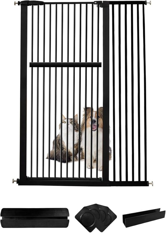 Extra Tall Pet Gate 55.12" High Pressure Mounted 42.52"-46.64" Extra Wide (9 Sizes) 1.37" Gap for Cat Dog Children Stairs Doorway Hallway No Drilling Auto-Close (42.52"-46.64", Black)