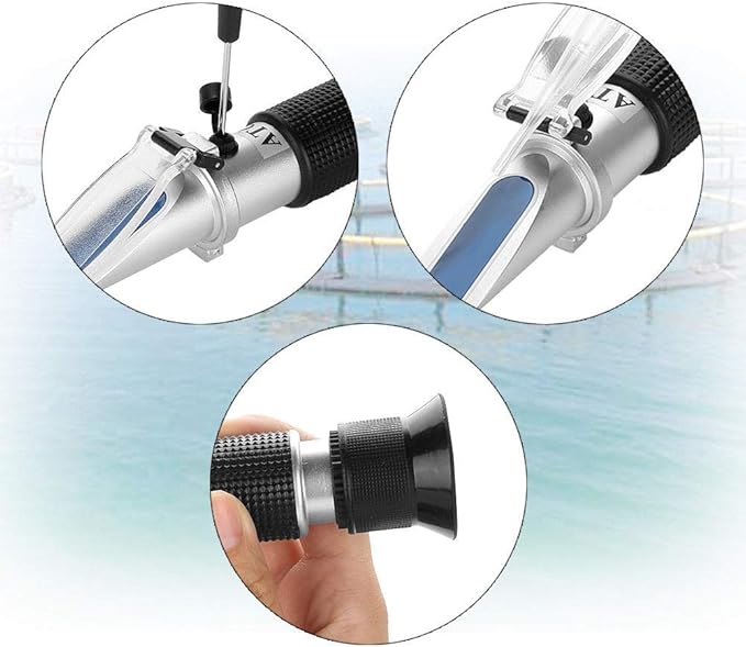 Salinity Refractometer, Automatic Temperature Compensation Salt Water Tester Hydrometer 0-100ppt & 1.000-1.070 Specific Gravity ATC Refractometer for Sea Water Aquarium Tank, Marine Industry