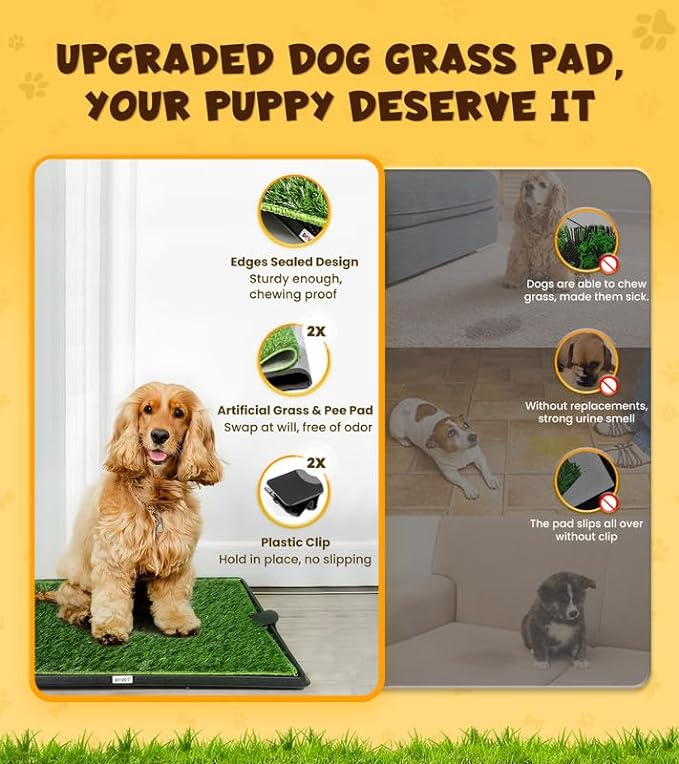 Super Absorbent Dog Grass Pad with Tray, 4-Layer Guard to Stop Leakage/Stink/Mess for Puppy Health, Reusable Washable Pee Pads for Dogs, Potty Training Dog Litter Box for Indoor Outdoor, 20"*25"