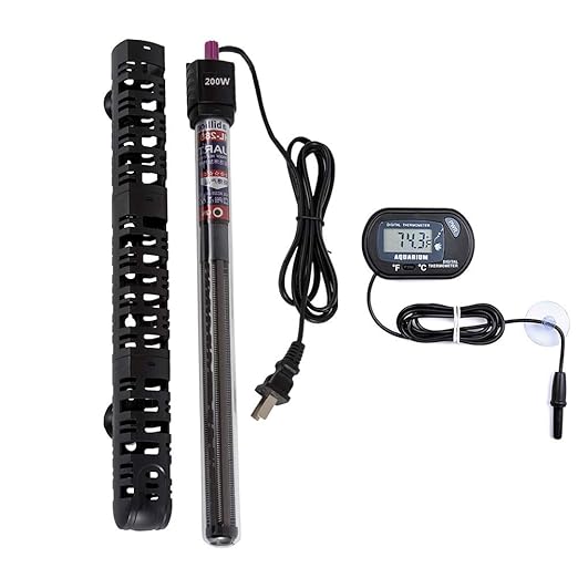 MQ Submersible Aquarium Heater Auto Thermostat, 200W Fish Tank Heater with LCD Digital Aquarium Thermometer, Shatter-Proof and Blast-Proof