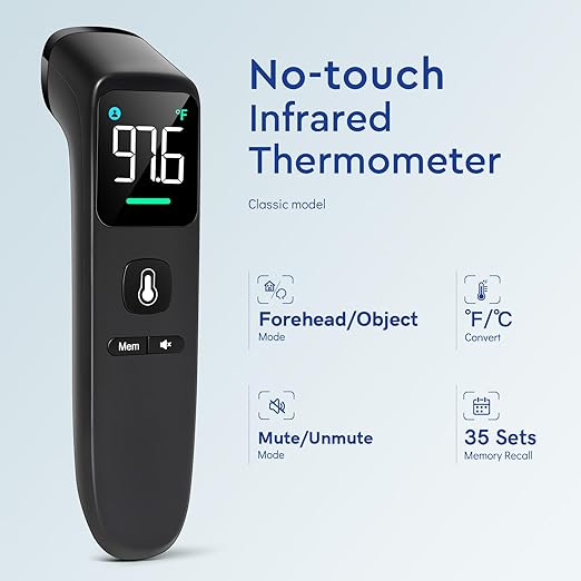 No-Touch Thermometer for Adults and Kids - Digital Forehead Thermometer with High Accuracy, Ultra Clear LEDScreen and Fever Alarm, FSA HSA Eligible