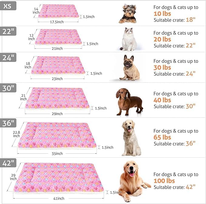 Mora Pets Dog Bed Crate Pad Ultra Soft Pet Bed with Cute Star Print Washable Crate Mat for Large Medium Small Dogs Reversible Fleece Dog Crate Kennel Mat Cat Bed Liner 29 x 21 inch Pink