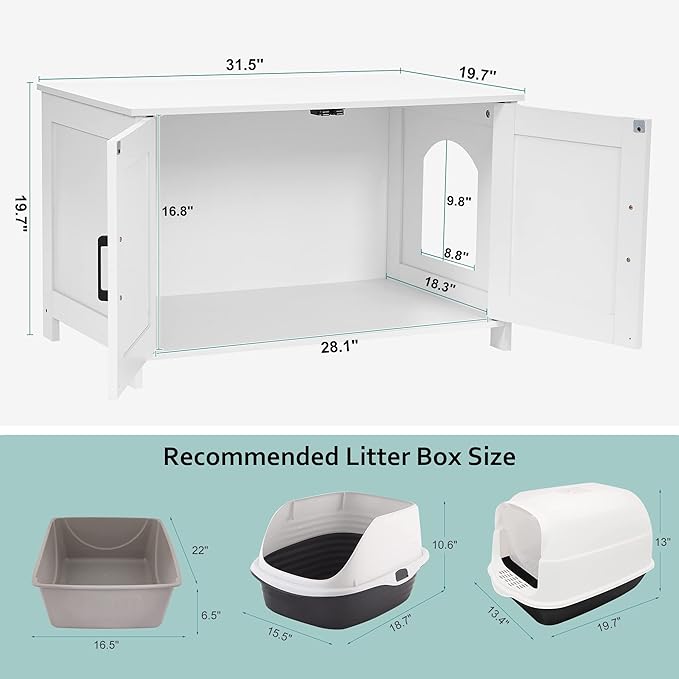 Cat Litter Box Enclosure,Litter Box Furniture Hidden with Barn Door,Wooden Cat Washroom Furniture,Cat House,Fit Most of Litter Box,White