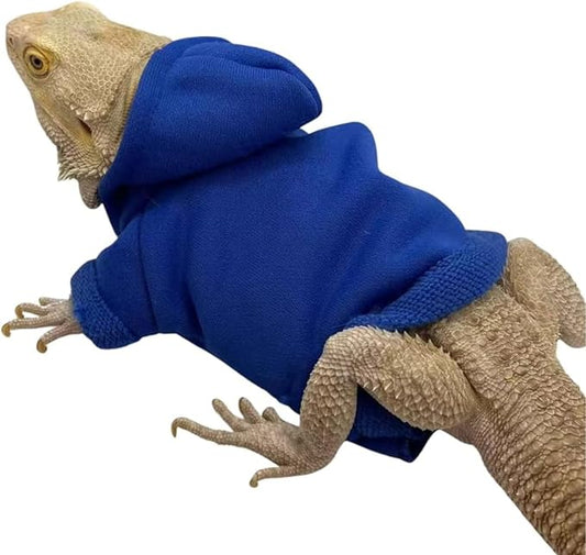 Lizards Clothes for Bearded Dragon - Handmade Cotton Hoodies Warm Sweater Coat Reptiles Apparel Costume Skin Protection Photo for Lizard Bearded Dragon Crested Gecko Chameleon (Blue,Large)