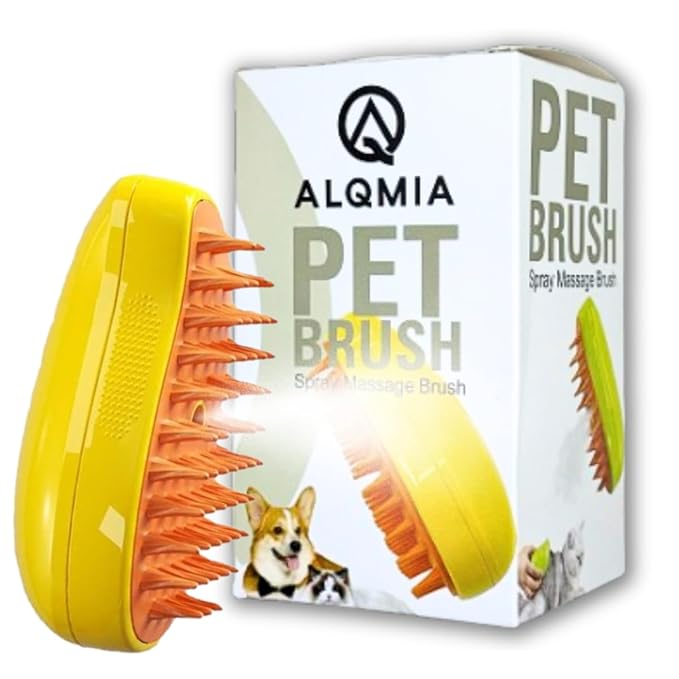 Cat Steam Brush, Spritz defur comb for cats, steam brush for cats, 3 in 1 pet brush, cat brush with steam, spritz defur comb for dogs, cat steam brush for shedding, cat brush by ALQMIA (Yellow)