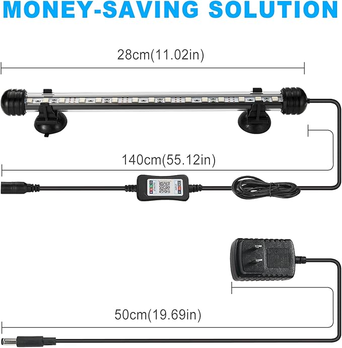 GreenSun Fish Tank Aquarium Light: Submersible Led Lamp - 11 Inch Waterproof Strip Spotlight with APP Control