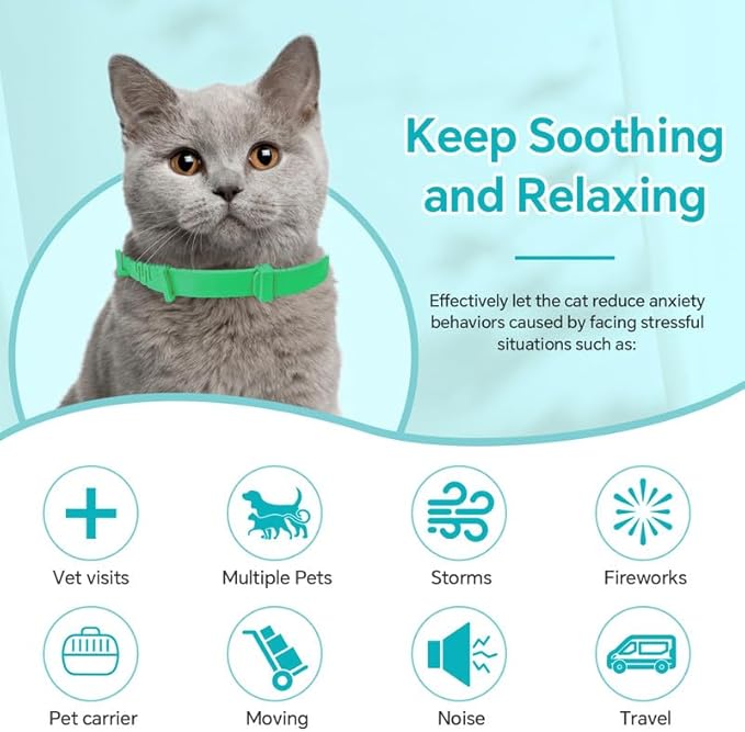 4 Packs Calming Collar for Cats, Cat Calming Collar Anxiety Aggression Relief Stress Pheromone Collar for Cats, Cat Calming Products with 60 Days Long-Lasting Effect, Adjustable for Most Cat