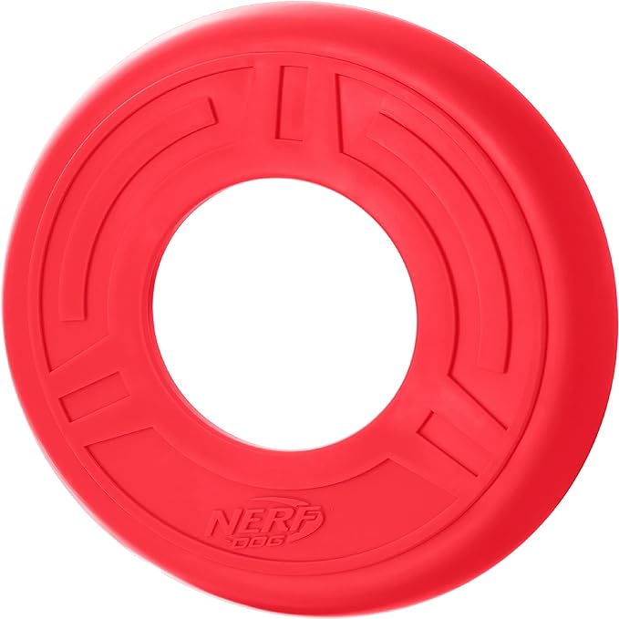 Nerf Dog Atomic Flyer Dog Toy, Flying Disc, Lightweight, Durable and Water Resistant, Great for Beach and Pool, 10 inch diameter, for Medium/Large Breeds, Single Unit, Red