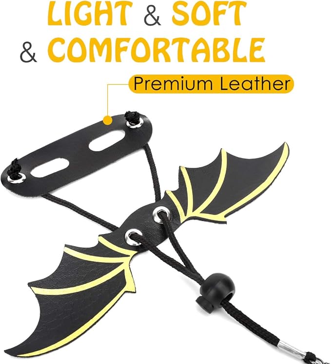 Pawaboo Adjustable Bearded Dragon Harness and Leash, 3 Size Leather Reptile Leash Outdoor Harness Leash with Bat Wings for Lizard Reptiles Amphibians Small Pet, Small/Medium/Large, Black+Gold