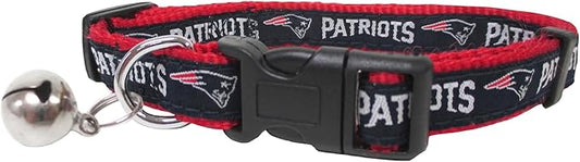 NFL CAT Collar New England Patriots Satin Cat Collar Football Team Collar for Dogs & Cats. A Shiny & Colorful Cat Collar with Ringing Bell Pendant