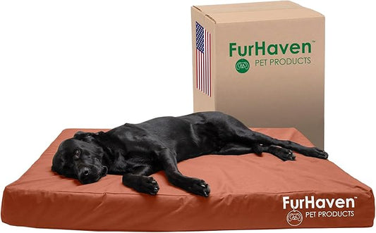 Furhaven Water-Resistant Orthopedic Dog Bed for Large Dogs w/ Removable Washable Cover, For Dogs Up to 125 lbs - Indoor/Outdoor Logo Print Oxford Polycanvas Mattress - Chestnut, Jumbo Plus/XXL