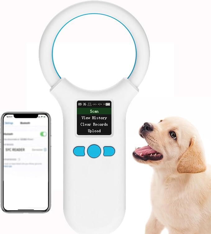 Pet Microchip Scanner, RFID Dog and Cat Microchip Reader, Supports EMID, FDX-B（ISO11784/11785）Microchips, for Animal Management Bluetooth Wireless Connected