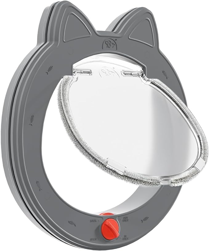 Cat Door with 4 Way Lock,Weatherproof Pet Door for Interior or Exterior Doors, Easy to Install. Grey.