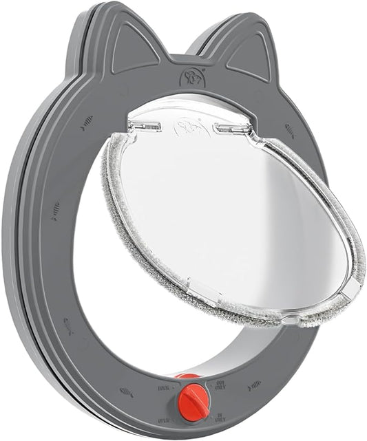 Cat Door with 4 Way Lock,Weatherproof Pet Door for Interior or Exterior Doors, Easy to Install. Grey.