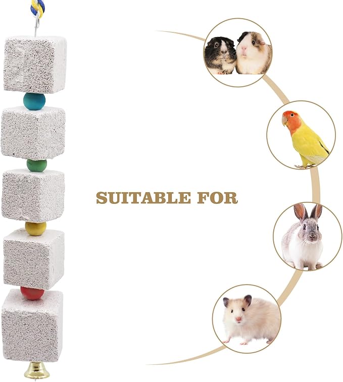 2 Pack Large Bird Chewing Toy, Parrot Beak Grinding Calcium Stone with Bells, Bird Cage Accessories, Cage Toys for Cockatiel Parakeet Parrot Budgies Rat Hamster Chinchilla Rabbit Bunny African Grey