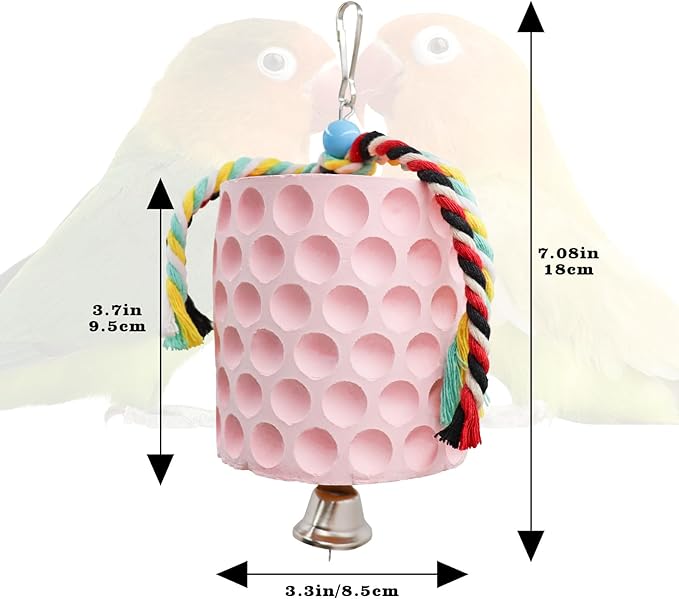 Extra Large Bird Chewing Toy, Parrot Beak Grinding Calcium Stone with Bells, Bird Cage Accessories, Cage Toys for Cockatiel Parakeet Parrot Budgies Rat Hamster Chinchilla Rabbit Bunny African Grey