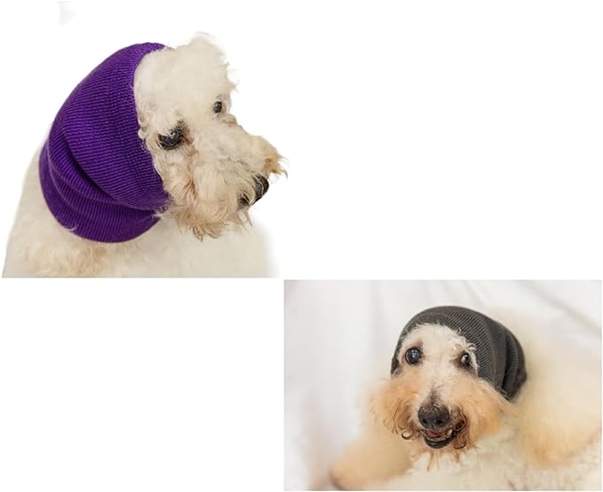 No Flap Ear Wrap Dog Anxiety Ear Cover Neck Protector Dog Head Wrap Dog Ears Headband for Bath Grey+Purple M