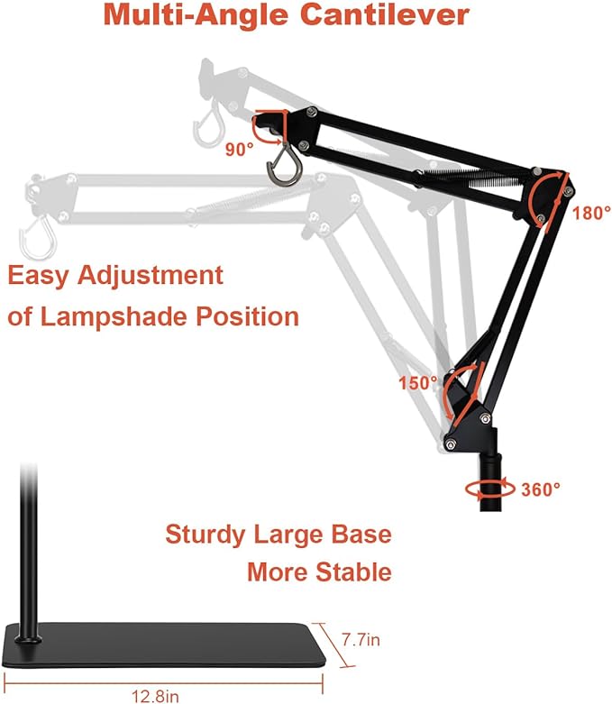 Reptile Lamp Stand, Adjustable 15.7 to 74.3 In Heat Lamp Metal Bracket Floor Light Holder for Lizards Bearded Dragons Chicks Terrarium Tank